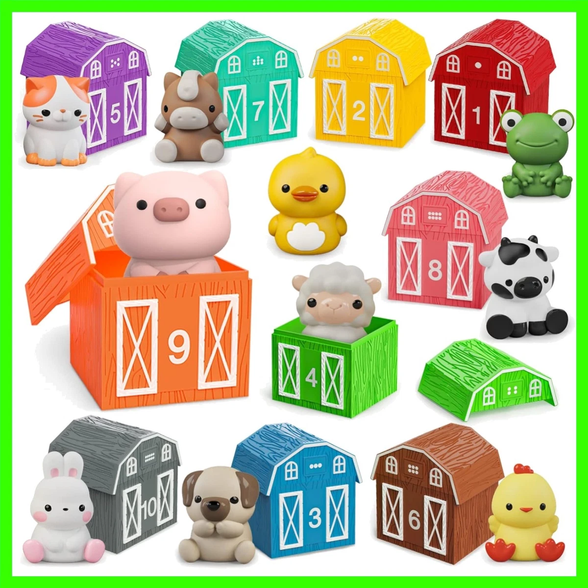 Relaxdays Granja De Madera Con 10 Figuras - Juguete Educativo De Encaje Para Bebés +3 Años, Multicolor, Medidas 19x16,5x17,5 Cm