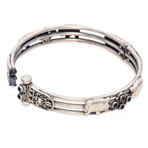 Sterling Silver Tourmaline Ruby Elephant Traditional Rajasthani Bangle Bracelet - Picture 4 of 6