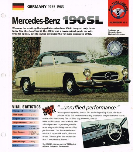 MERCEDES-BENZ 190SL/190 SL SPEC SHEET/Brochure:1956,... - Picture 2 of 2