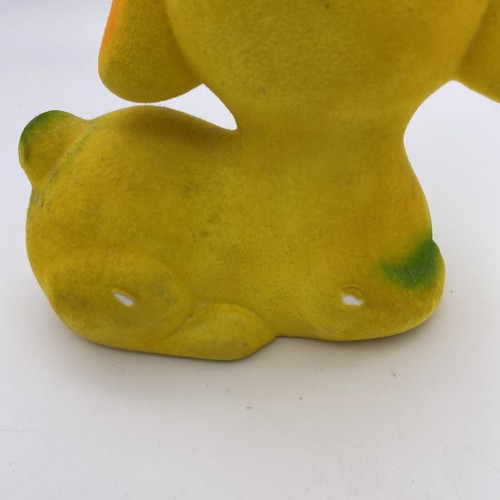 Vintage Flocked Neon Yellow Green And Orange Puppy Coin Piggy Bank w/ Stopper - Picture 6 of 10
