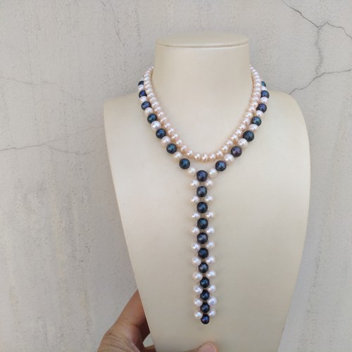 Two Strand Gorgeous South Sea White Black pink Pearl Necklace Pendant 14k Gold P