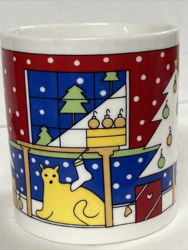Joyous Noel Christmas Tree Cat Mug Red Vintage Retro 90s - Picture 2 of 4