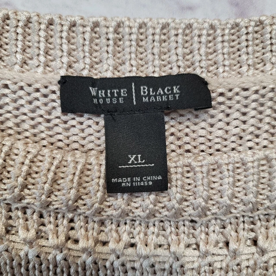 Suéter Casa Blanca Mercado Negro Mujer XL Beige Tejido Abierto Sedoso Brillo Elegante Foto 3 de 4