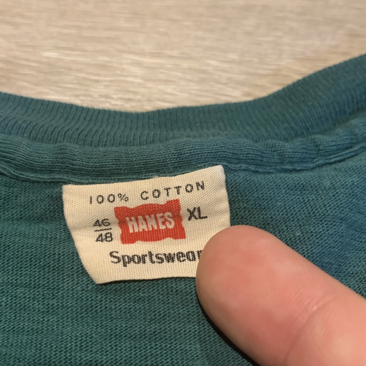 Vtg 60s Hanes Blank Pocket T Shirt Green Single Stitch Made In USA Rare XL