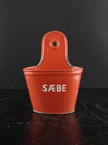 Antike Authentic Container Sand von der Wand Metall Emailliert Rot Kitchen - Bild 1 von 6