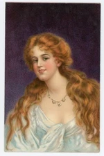 Asti Type Unsigned Postcard. RED HAIRED LADY IN WHITE DRESS