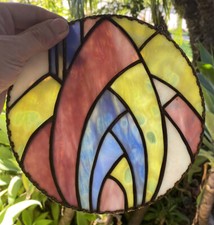Vtg Stained Glass Round Window Suncatcher Handmade 7.5in D
