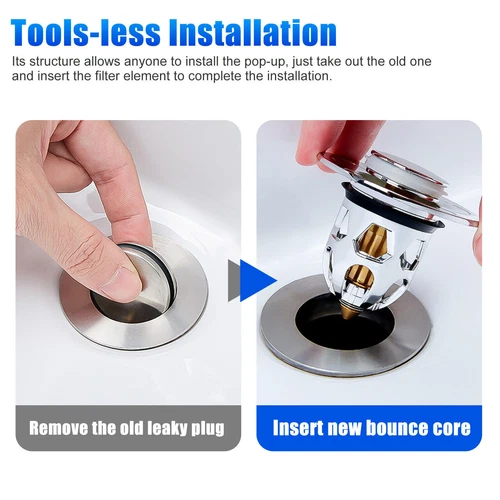 Universal Bathroom Sink Stopper Drain Filter Wash Basin Core Bounce Pop Up Plug - Picture 5 of 9