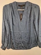 WHBM Women's XS LS Pleated Shoulder Blouse Mystic Floral Tnl Indigo NWT $89