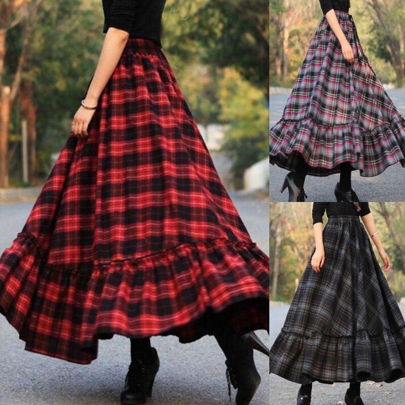 Women Flowy High Waist Maxi Skirts Ladies Travel Elegant Ruffle Long