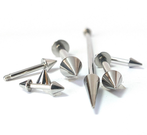 1pc Spike 316L Steel Barbell, Industrial Bridge Nipple Eyebrow Ring Spiked Cone - Picture 6 of 7