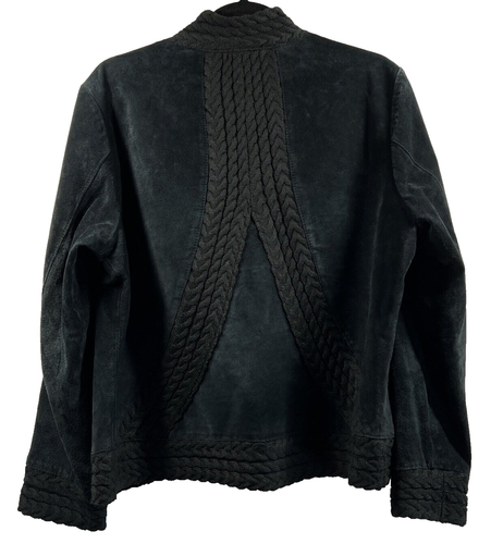 Coldwater Creek Womens Suede Knit Trim Jacket Size Large Solid Black Long Sleeve - Picture 9 of 11