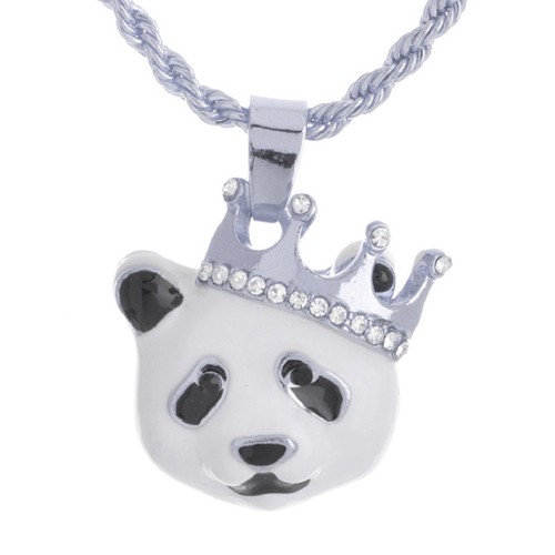 Hip Hop Iced Gold Silver Plated Crown Panda Mini Pendant 20 inch Necklace HC 341 - Picture 5 of 6