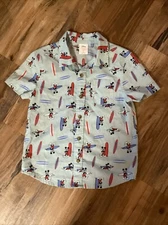 Disney jumping beans Mickey Mouse Surfboard Print Button Blue Shirt YOUTH 6 Slim