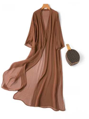  Seiden Cardigan dünn lang Oberteil Kimono Schal Mantel Sommer Strand Cover Up MM148 - Bild 21 von 40