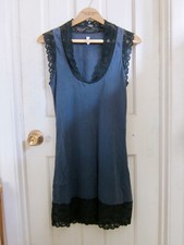 Free People - Vintage Y2K - Fitted Slip - Blue-Gray  Black Lace - EUC