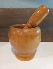 Vintage Hand-Turned Wood Mortar And Pestle Set Hardwood Herb Spice Grinder
