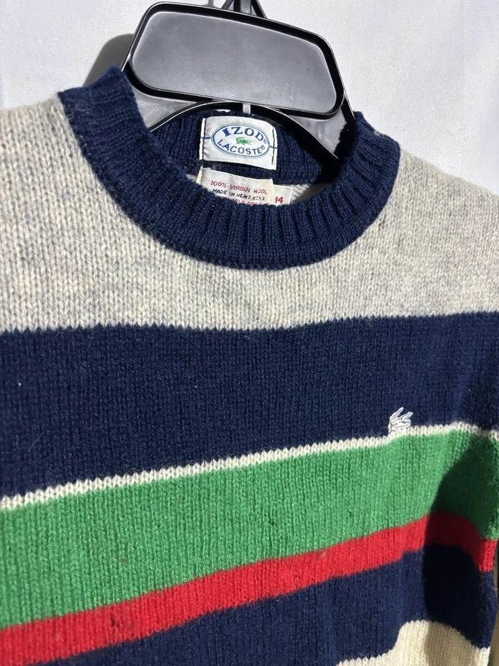 Vintage 80s Izod Lacoste Sweater Boys Sz 14 Multi Color Virgin Wool Knit - Image 2 of 4