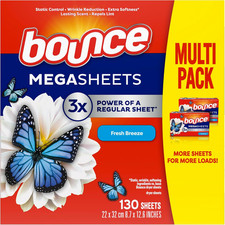 Mega Dryer Sheets, Fresh Breeze, 130 Count, Mega Fabric Softener Sheets with Sta