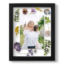 8.5x11 Floating Picture Frame - Black Solid Wood Frame for Pressed Flower - R...