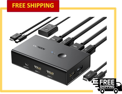 UGREEN HDMI KVM Switch 1 Monitor 2 Computers with 4 USB Ports Support 4K@60Hz