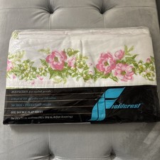 Vintage New Fieldcrest Double Flat Sheet Pink Flowers No Iron