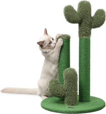 Stylish 25.25" Green Jute Triple-Cactus Cat Scratching Post with Toy