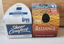 2 Pair Leggs  Sheer Comfort/ Reliance~Size Q & C/Q Coffee/Jet Black  Pantyhose