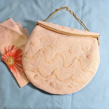 K G Charlet Vintage Beaded Ivory Satin Evening Handbag Made in Japan 1967