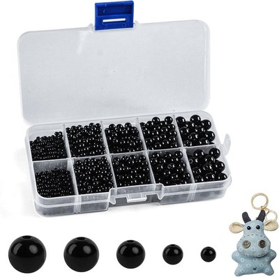 1750x Beads Black Round 3-8mm Bead Set for Diy Bracelets Necklaces