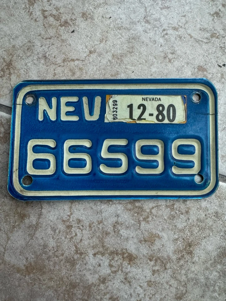 1980 Nevada Motorcycle License Plate 66599 Collectible Nice December 80 Tags - Image 3 of 3
