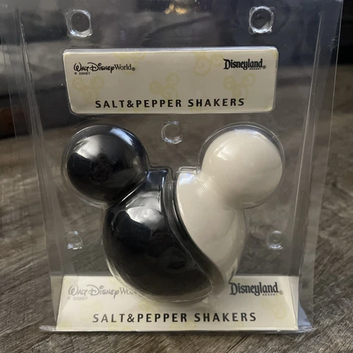 Mickey Mouse Ears Magnetic Black & White Salt & Pepper Shakers Walt Disney NEW