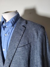 Banana Republic Linen Cotton 44R Slim Blue Black White Check Jacket Sport Coat