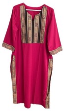 Womens Kurta/Kurti Tunic Embroidered Trim Placket Red Pink - Size 18 47 Long