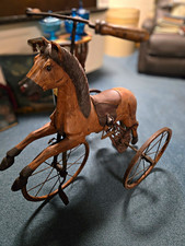 Vintage Wooden Horse Tricycle w/ Metal Wheels