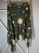 Romwe Black Moon & Sun Graphic Scarves/Wrap Womens Size L 