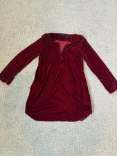 Great Northwest Indigo Burgundy Maroon Velvet V-Neck Tunic Dress Size Medium