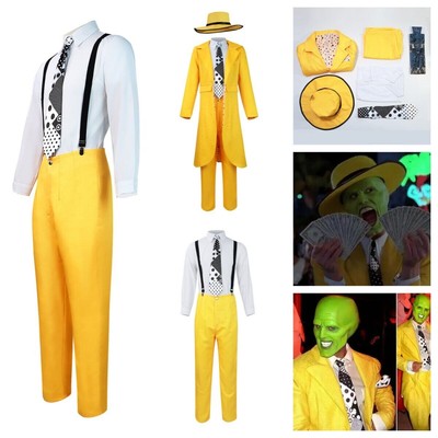 Movie The Mask Jim Carrey Stanley Ipkiss Cosplay Costume Yellow Uniform hat sets