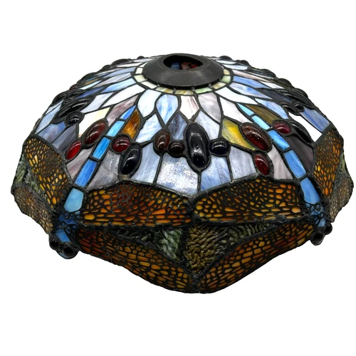 Tiffany Style Large Dragonfly Stained Glass Round Lamp Shade Multicolor Vintage