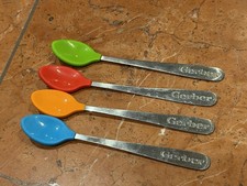 GERBER BABY SPOONS SOFT TIPS BLUE RED ORANGE GREEN STAINLESS STEEL LOT 4 EUC
