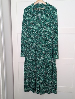 Arket Green Dress Ditsy Floral Shirt Large Long Sleeve Ruffle Tiered Maxi 