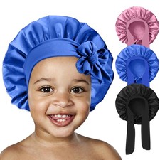 3 Pack Kids Silk Satin Bonnets Toddler Caps for Sleeping Curly Hair Boys Girls