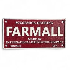 Vintage McCormick-Deering Farmall Cast Iron Sign 10x5 Red Tractor Decor