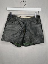 Vintage Leather Shorts ZIPP Zipper Green Lined High Waist Euro 70s 80s Sz 26 x2
