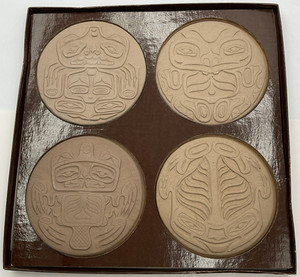 Arlene Jo Mickelson Pottery Art Discs 4 Coasters PNW Native American Heritage