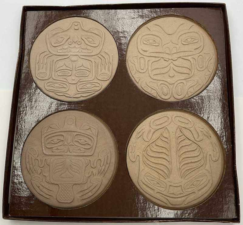 Arlene Jo Mickelson Pottery Art Discs 4 Coasters PNW Native American Heritage