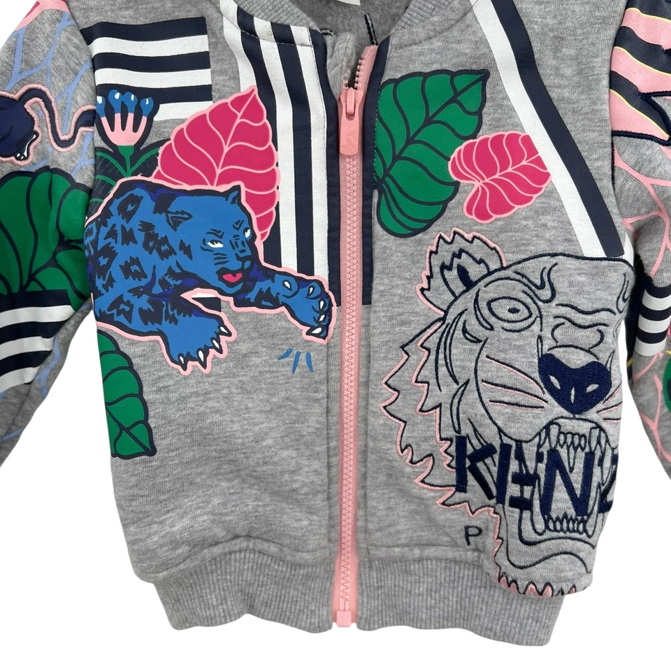 Kenzo Paris Kids Zip-Up Jacket Sweatshirt Tiger Print Embroidered Gray Size 18M - Image 3 of 4