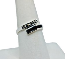 .925 Sterling Silver Black Onyx Marcasite Bypass Ring Size 8