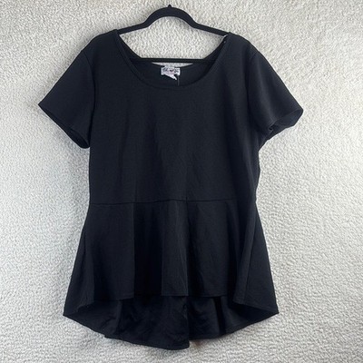 NWT Urban Rose Womens Black Short Sleeve Round Neck High-Low Peplum Top PLUS 3X