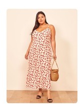 Reformation Alexandra Midi Dress In Red Daisy Days Plus Size 18 Slip Floral NEW